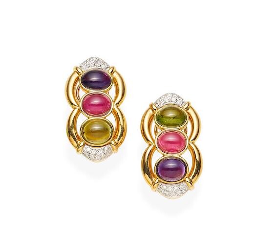 A pair of tourmaline and diamond earrings