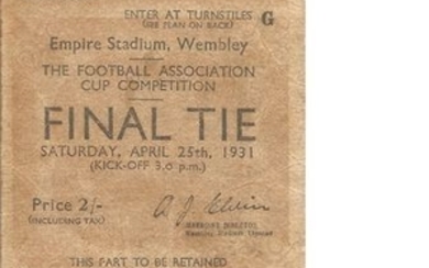 1931 FA Cup Final Football Ticket: Birmingham City v West Bromwich Albion. Good Condition. All signed pieces come with a...