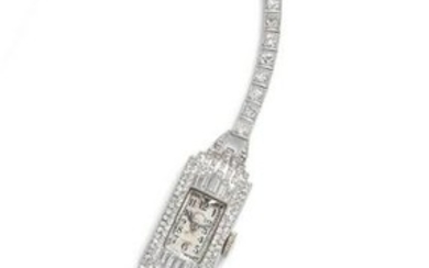 An Art Deco Platinum and Diamond Wristwatch, Patek