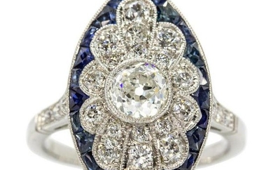 Art Deco Revival Diamonds and Sapphires Ring