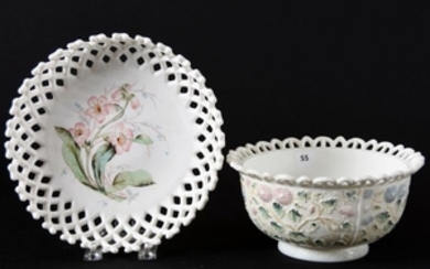 (2) Bowls, Painted Milk Glass