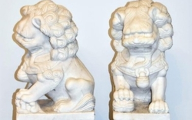 Pair of Carved Marble Foo Dogs