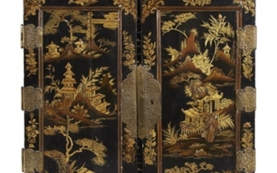 A Chinese export black lacquer specimen cabinet late 18th/19th...