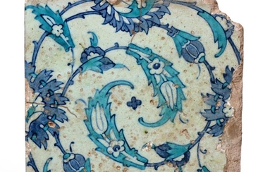 A Damascus Pottery Tile, early 17th century, painted in blue...