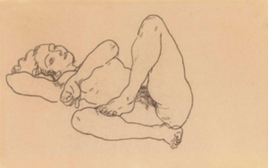 Egon Schiele (1890-1918), Liegender Akt mit gehobenem Bein