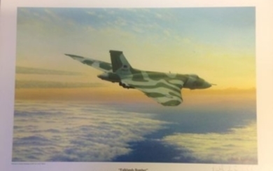 Falklands Bomber Vulcan XM607 Port Stanley raid print by Keith Aspinall, approx. 17 x 12 inches signed by Keith Aspinall....