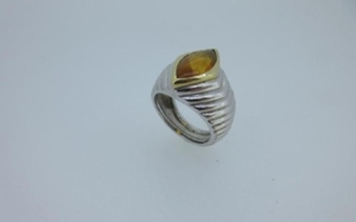 A French platinum and 18ct gold ring set with a