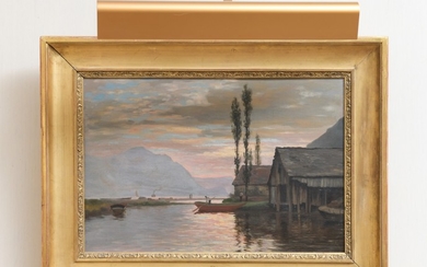 Fritz Edouard Huguenin-Lassauguette (1842-1926), "Souvenir de Brunnen", huile sur toile, signée sur le châssis, 29x44 cm