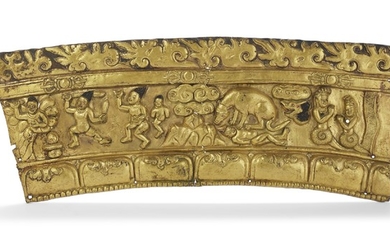A GILT-BRONZE REPOUSSÉ FRAGMENT DEPICTING A CHARNEL GROUND, TIBET OR NEPAL, 17TH-18TH CENTURY