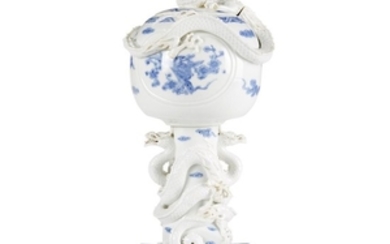 A Hirado blue and white porcelain spherical censer and...