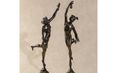 A pair of Italian patinated bronze models of Mercury and Flora