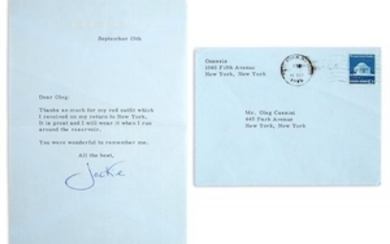 KENNEDY ONASSIS, JACQUELINE Typed letter signed to Oleg Cassini.