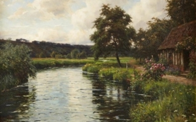 LOUIS ASTON KNIGHT (american 1873-1948) COTTAGE BY THE RIVER...