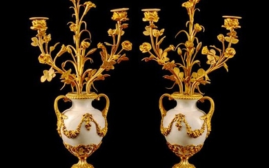 A Pair of Louis XV Style Gilt Bronze and Marble