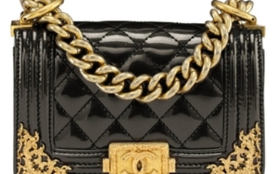 A MÉTIERS D'ART PARIS-DALLAS DARK GREEN PATENT LEATHER MINI BOY BAG WITH EMBELLISHED GOLD HARDWARE, CHANEL, 2013
