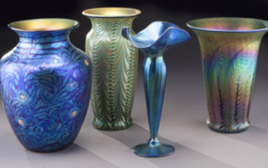 (4) Monumental Lundberg iridescent glass vases