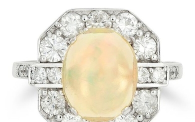 OPAL AND DIAMOND RING in Art Deco style, set with a