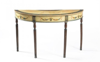 A polychrome painted semi elliptical side table
