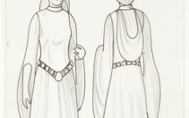Star Wars Episode IV - A New Hope: pre-production line drawing of Princess Leia in her white hooded gown