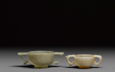 Two carved jade libation cups