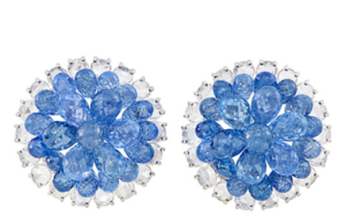Pair of White Gold, Sapphire Briolette and Diamond Earrings