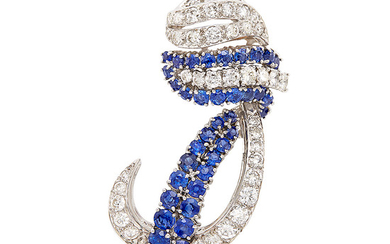White Gold, Sapphire and Diamond Pendant Clip-Brooch