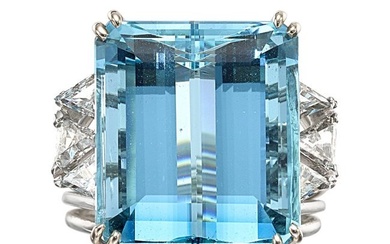 55155: Aquamarine, Diamond, White Gold Ring Stones: Em