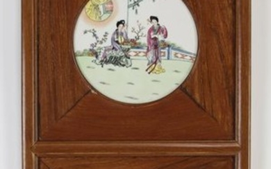 (2) Chinese famille rose porcelain plaques w/beauties
