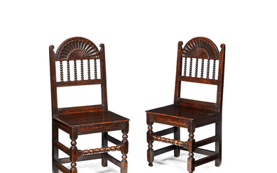 A pair of Charles II joined oak backstools, Derbyshire/South Yorkshire, circa 1670