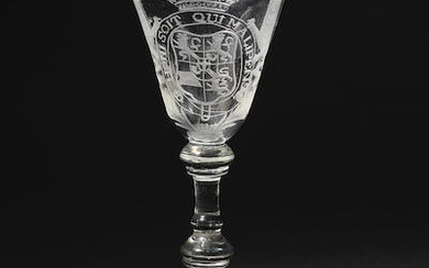 A Dutch-engraved light baluster wine goblet, circa 1750-60