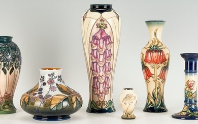 6 Moorcroft Pottery Vases, incl. Cluny, Bramble, Foxglove, Cornflower, Crown Imperial & Sweet Briar