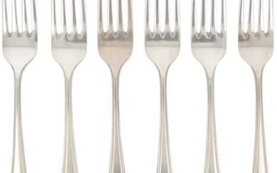 (6) piece set dinner forks "Hollands puntfilet" silver.