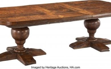 61055: A Large Baroque Oak Double Pedestal Dining Table