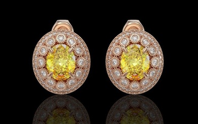 7.24 ctw Canary Citrine & Diamond Victorian Earrings 14K Rose Gold