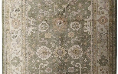 8 x 10 Sage Green New Oushak Hand-knotted Wool Rug Sage Green