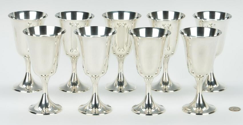 9 Gorham Sterling Silver Goblets