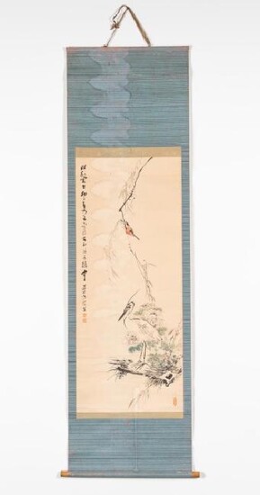 Chinese Hanging Painted Scroll, Crane Motif