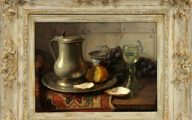 OIL ON CANVAS, STILLLIFE GRAPES AND WINE