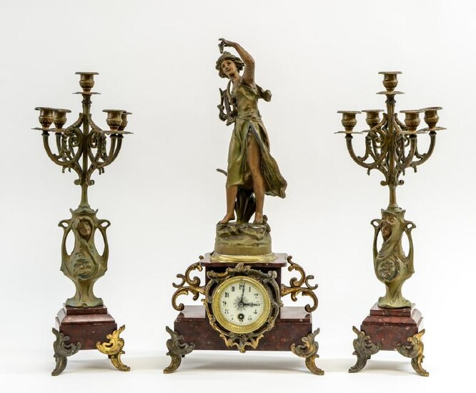 Antique French Figural Garniture Clock