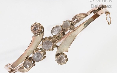 9K yellow gold "Opening Band" bracelet, adorned with rose-cut diamonds....