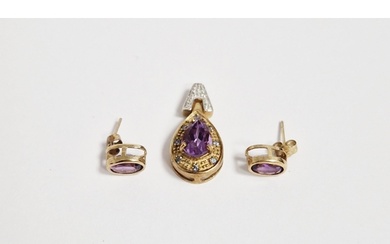 9ct gold, amethyst, diamond and blue stone pendant, the pear...