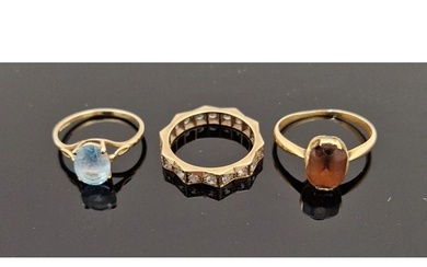 9ct gold and blue stone set ring and a 9ct gold, a white sto...