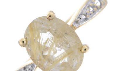 9ct gold rutilated quartz & gem ring
