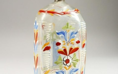 A 19TH CENTURY DUTCH GLASS FLASK, painted with a female