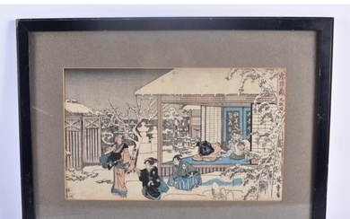 A 19TH CENTURY JAPANESE MEIJI PERIOD BLOCK PRINT depicting f...