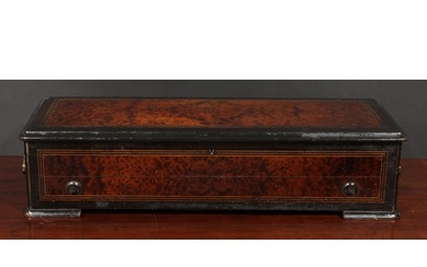 A 19th century Swiss walnut and ebonised music box, 32cm cyl...
