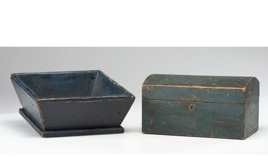 A Blue-Painted Pine Domed Lid Box and Apple Box