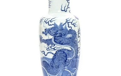 A Blue and White Dragons Bottle Vase