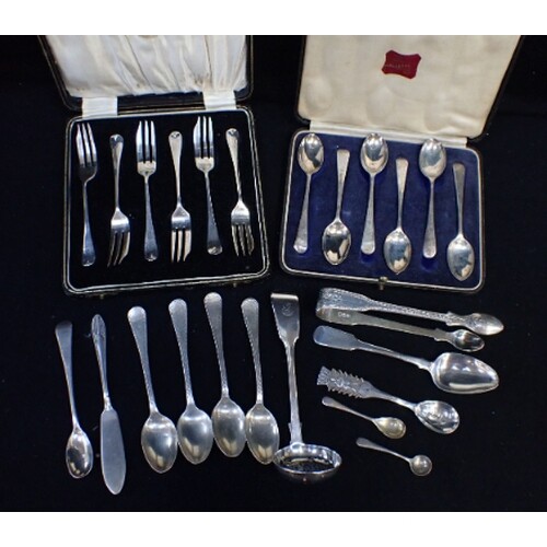 A CASED SET OF SILVER TEASPOONS, SIMILAR PASTRY FORKS a Vict...