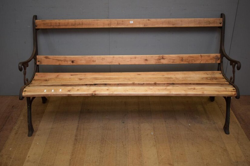 A CAST IRON WOODEN BENCH SEAT (A/F) (82H x 163W x 68D CM) (PLEASE NOTE THIS HEAVY ITEM MUST BE REMOVED BY CARRIERS AT THE CUSTOMER'S..